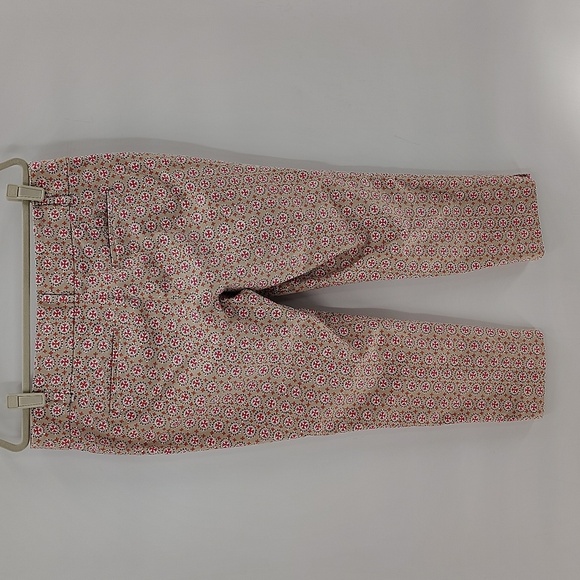 LOFT Marisa Pants Size 10 Tan With Pink Print Ankle Pants Stretch - Picture 8 of 9